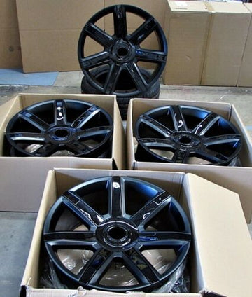 26" Platinum Style 7 Spoke Style Black Wheels Fits Cadillac Escalade Rims Set 4