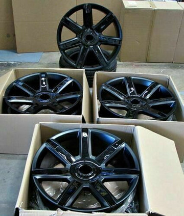 22" Black Wheels Fits Cadillac Escalade Chevy Silverado 1500 22x9 Rims Set of 4